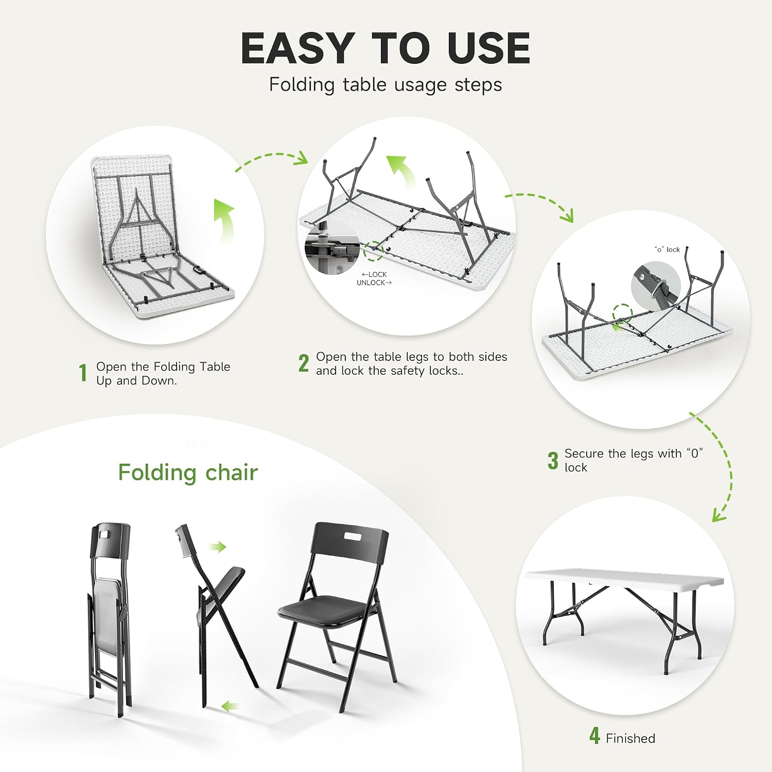 Portable 6-Piece Folding Table and Chairs Set – Heavy-Duty 6ft Camping & Party Furniture for Indoor/Outdoor Events (All-Weather, Black)