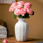 Lvases Matte White Ceramic Flower Vase, 10 Inch Unique Wheat Ear Textured Modern Large Vases for Trendy Home Decor Living Room Entryway Shelf Office Rustic Table Centerpiece (Matte White)