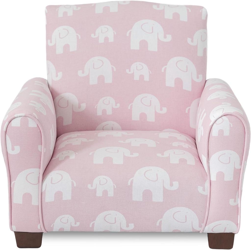 Toddler Personalized Armchair, Kids Upholstered Rocking Chair with Personalization, Toddler Chair with Personalized Name, Comfy Child Armchair, (Pink Elephants Print, Legs)