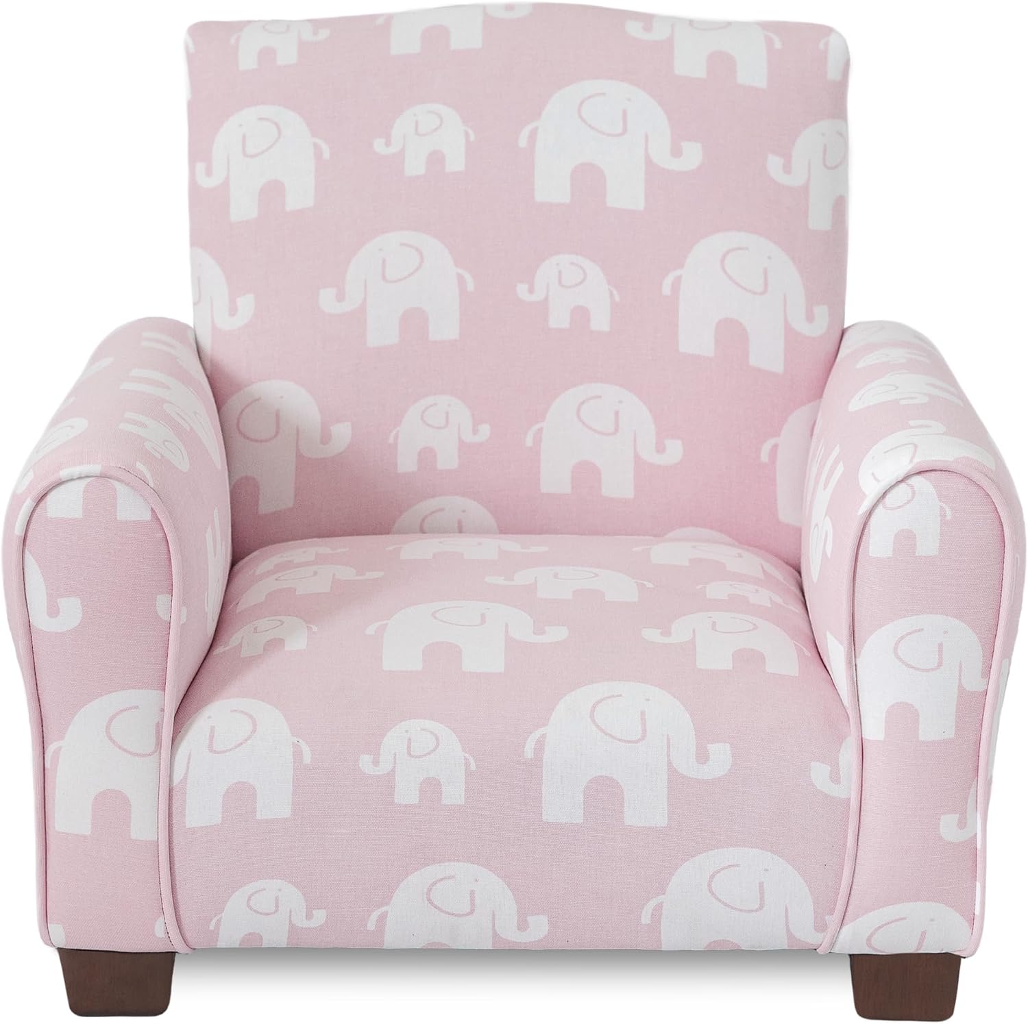 Toddler Personalized Armchair, Kids Upholstered Rocking Chair with Personalization, Toddler Chair with Personalized Name, Comfy Child Armchair, (Pink Elephants Print, Legs)