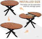 KEIKI 47.2"-63" Extendable Round Dining Table for 4-6, Modern Wooden Kitchen Table with Removable Leaf, Solid Wood Oval Dinner Tables for Dining Room Living Room, Walnut