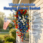 Red White and Blue Hanging Flowers, 2026 New Patriotic Hanging Flower Baskets for 4th of July Decoration, Artificial Flowers for Outdoors Garden Porch Decor (Style A-2PCS)