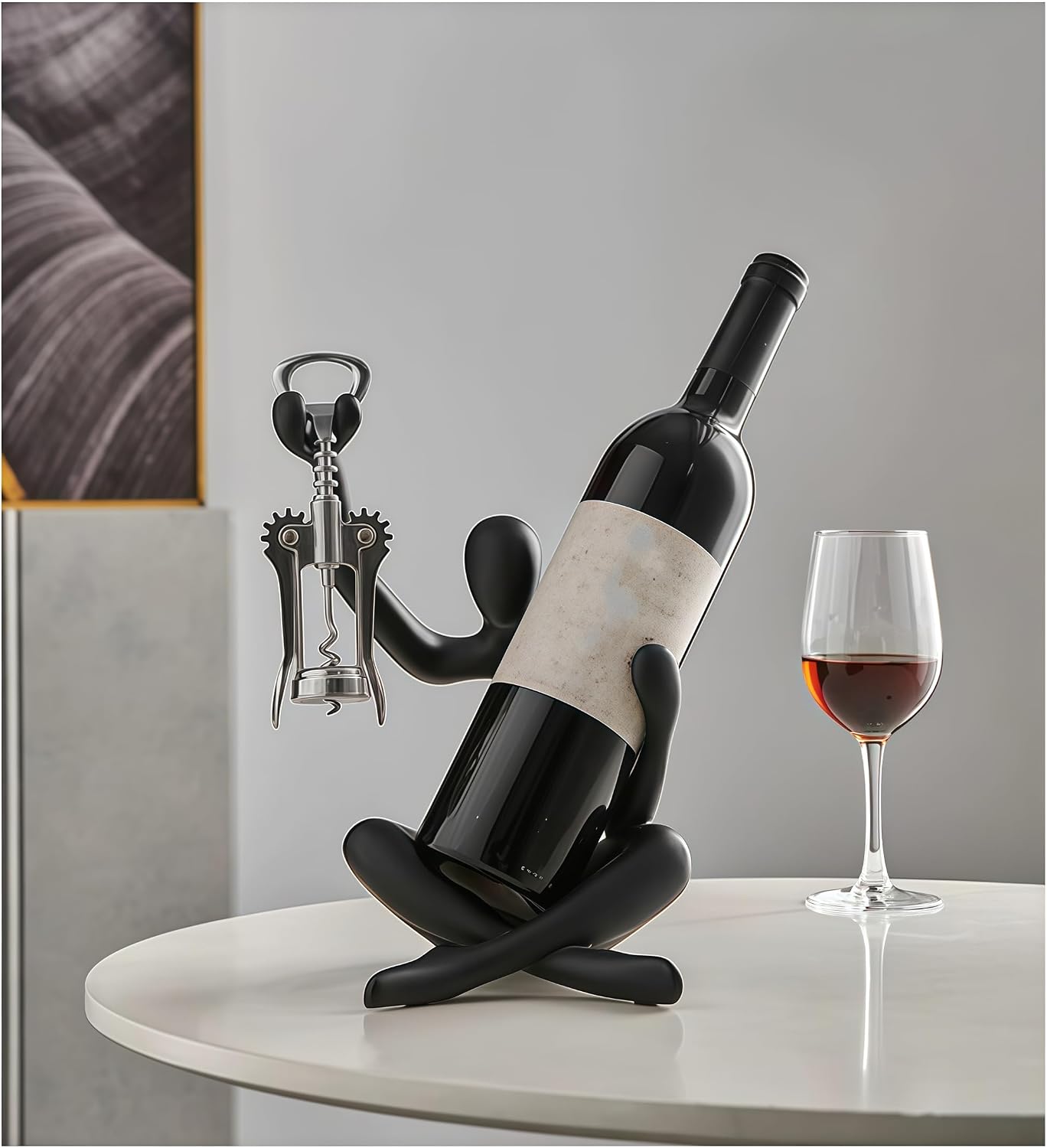 XINXUAN Modern Wine Bottle Holder, Resin Hollow-Out Design Decorative Wine Rack(Black)