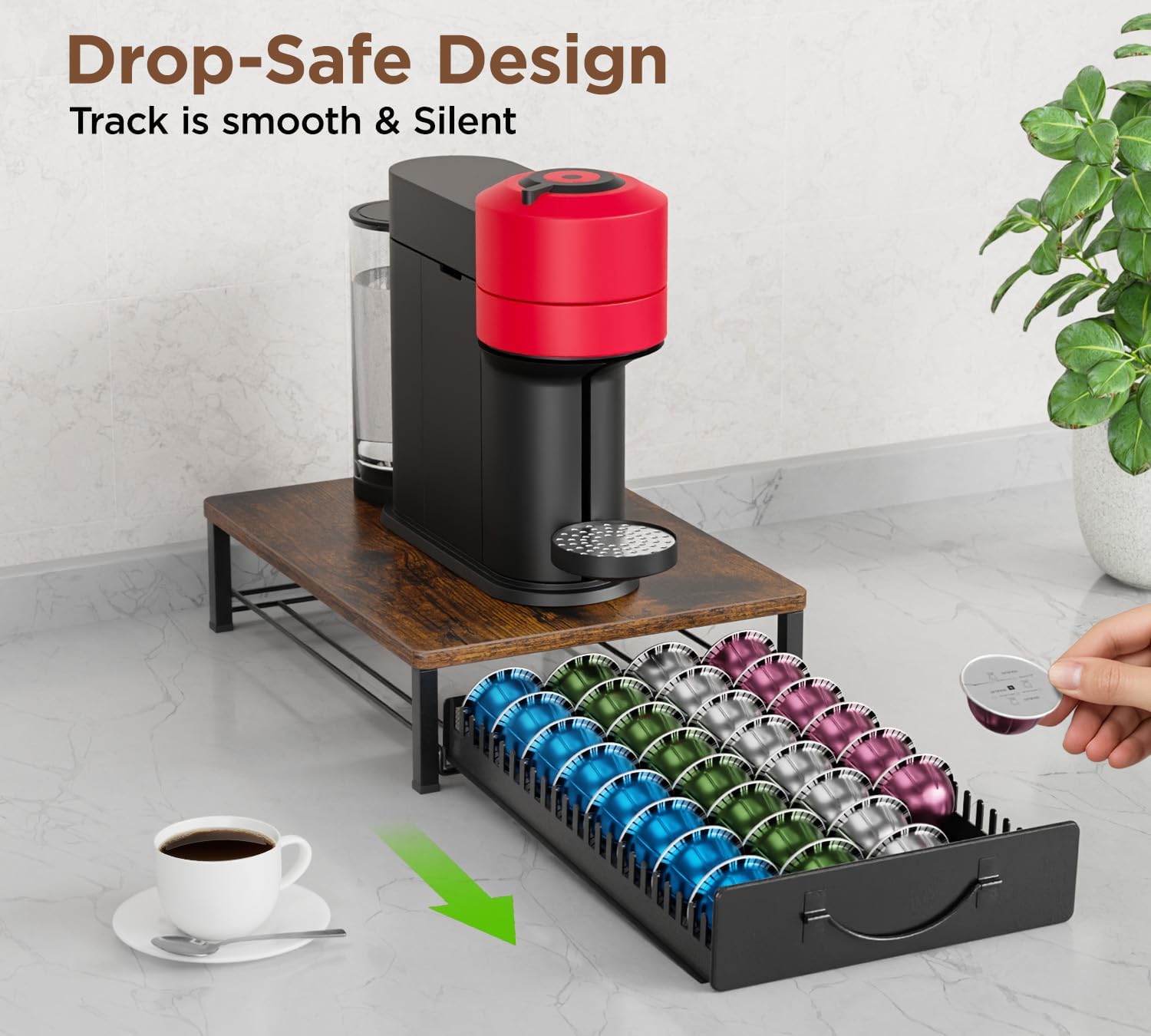HFHOME Coffee Pod Holder Drawer Compatible with Nespresso, 48 Small or 24 Large VertuoLine Pods, Coffee Capsule Storage Organizer for Vertuo - Coffee Capsule Holder for Home Kitchen