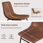 Dining Chairs Set of 2, 18 Inch Faux Leather Kitchen Chairs with Back, Modern Armless Dining Room Chair with Metal Legs for Home Bistro Coffee Shops (Dark Brown)
