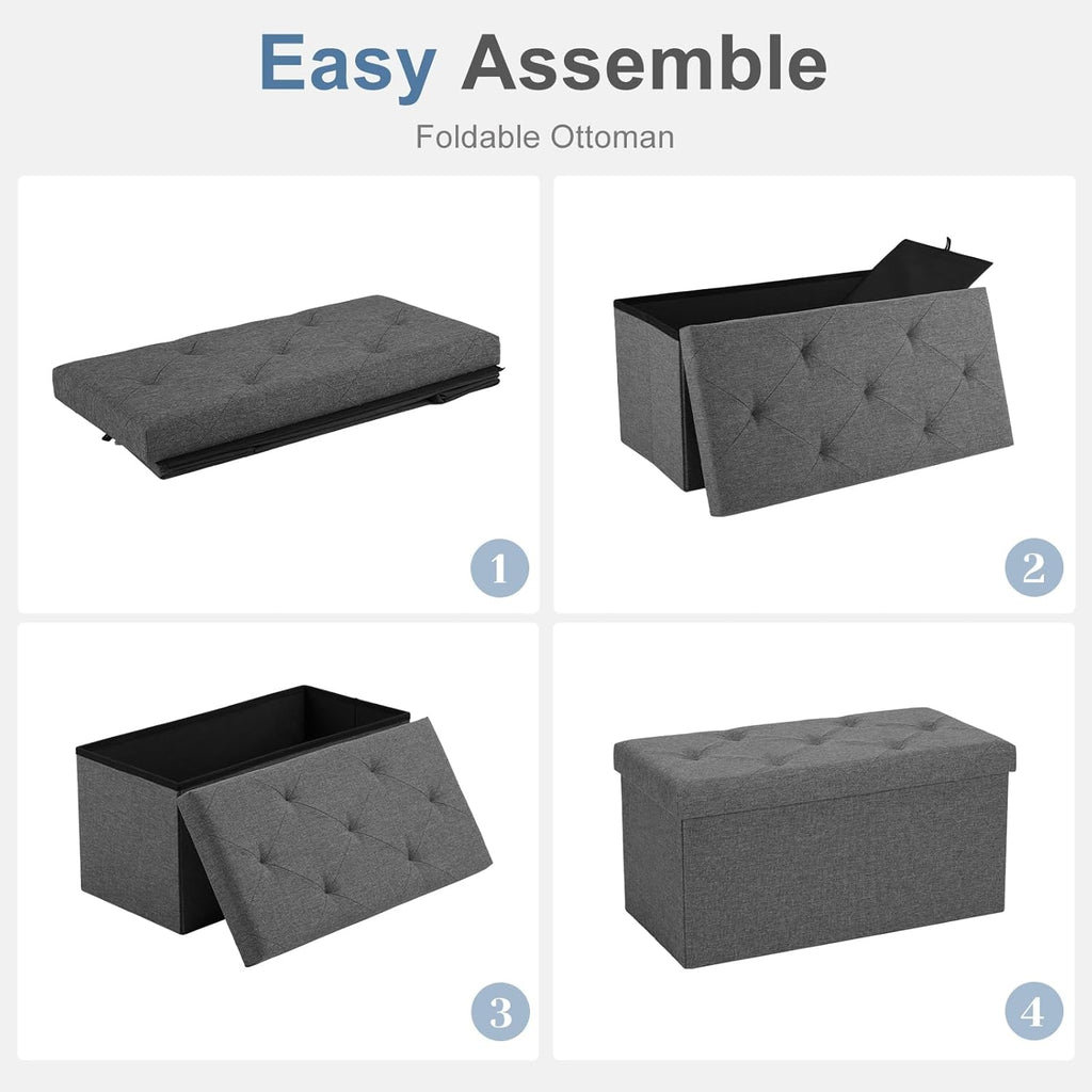 NEWBULIG Ottoman with Storage Bench-30 Inches Small Folding Foot Rest Stool with Thicker Foam Padded Seat, Storage Chest for Living Room, Entryway, End of Bed Bench, Holds Up to 660 lbs Grey