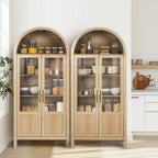 Arched Storage Cabinet with 2 Doors and 5-Tier Shelves for Living Room, 71" Tall Wooden Pantry Cabinet for Dining Room and Kitchen, Floor Bathroom Organizer, Natural Wood Color
