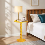 Acrylic Round Side Table Clear End Stand with Column Base Transparent Modern Pedestal Drink Storage Small Space Bedside Nightstand for Living Room Bedroom Balcony Home Decor Orange