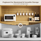 71" Tall Kitchen Pantry Cabinet with Remote LED Light & Charging Station, Farmhouse Freestanding Kitchen Storage Hutch with 3 Drawers, 6 Pegboard Hooks, Open Countertop and Shelves, Natural