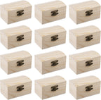 Pack of 12 Wooden Treasure Chest with Curved Lid and Metal Clasp 9 x 5.5 x 5 cm Wooden Box with Vintage Clasp Hinges Treasure Chest for Birthday Pirate Parties Gifts Jewellery Box