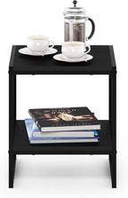 Furinno Camnus Side Table, 2-Tier Black End Table with Metal Frame, Square Night Stand with Open Shelf, Bedside Table, Easy Assembly, for Living Room, Bedroom, Dark Americano