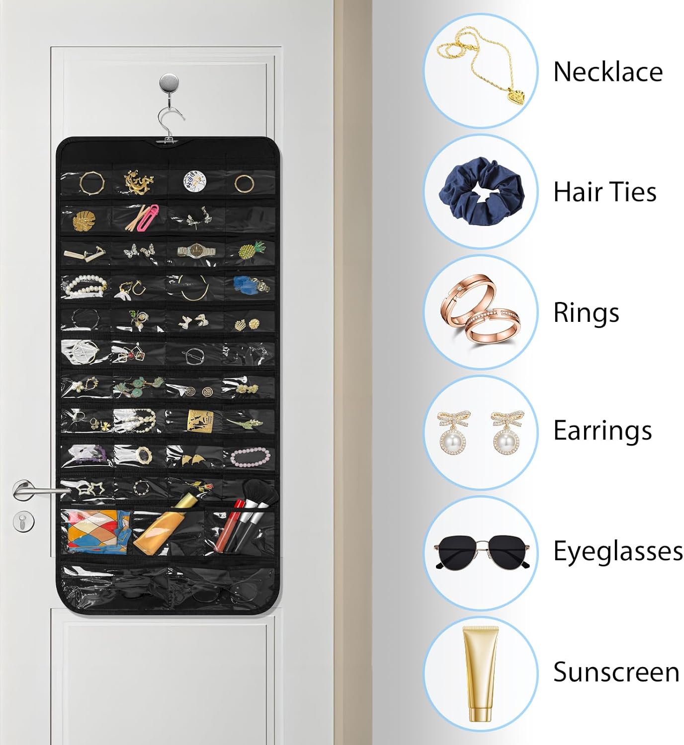 Bloss Black Hanging Jewelry Organizer With 90 Pockets for Closet, Earring Holder Organizer Storage, Over The Door Jewelry Organizer, Double-Sided Jewelry Holder for Earrings,Necklaces,Rings