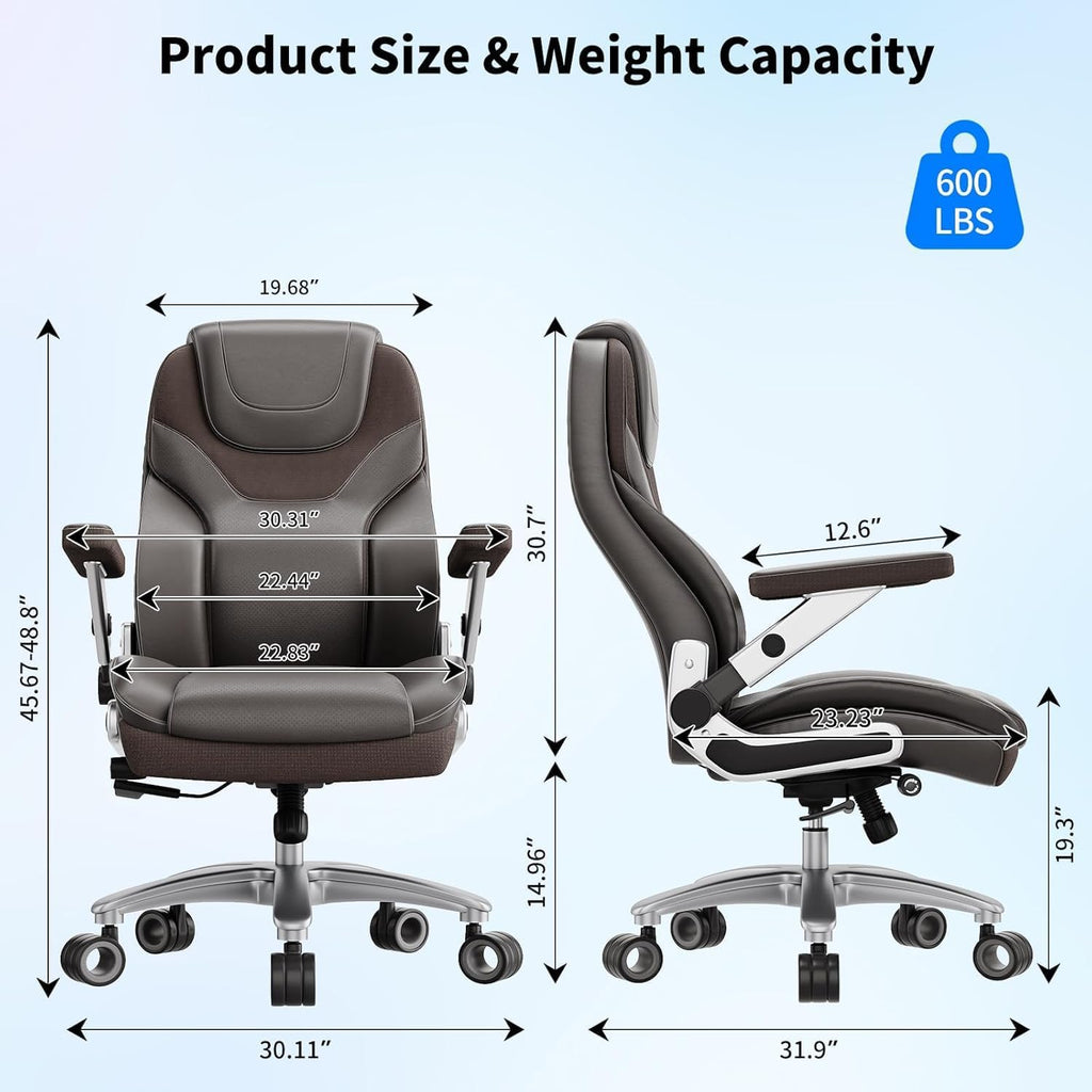 Big and Tall Office Chair with 5D Arms, Fabric & PU Leather Heavy Duty Desk Chair, Adjustable Lumbar Support & Height, Tilt Function, High Back Ergonomic Executive Computer Chair