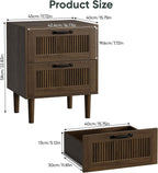 Smart FENDEE Fluted Nightstand with 2 Drawers, Bedside Table with Solid Wood Legs, Mid-Century Modern End Table for Bedroom, Home Office, Walnut
