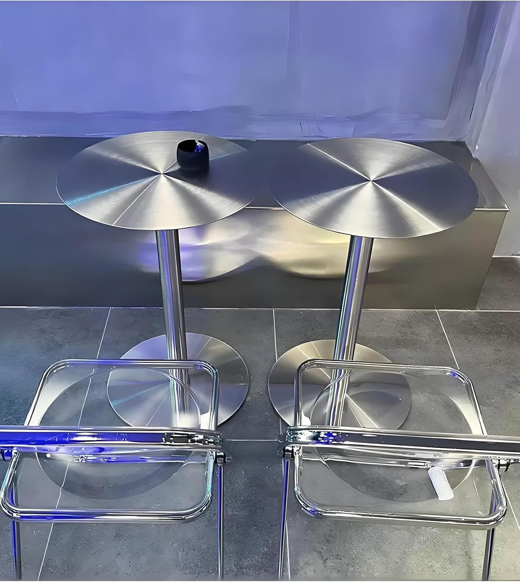 Round Bar Table,Sofa Side Table for Living Room,Freestanding Breakfast Desk with Stainless Steel Top and Stand,Easy to Assemble(50x105cm)
