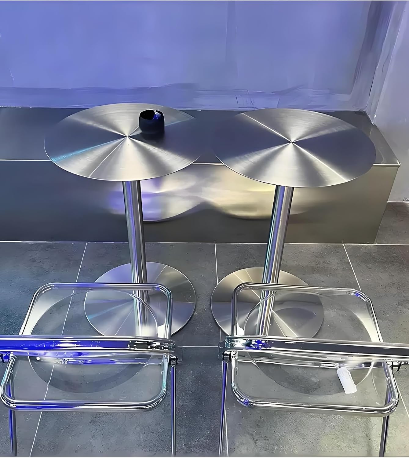 Round Bar Table,Sofa Side Table for Living Room,Freestanding Breakfast Desk with Stainless Steel Top and Stand,Easy to Assemble(50x105cm)