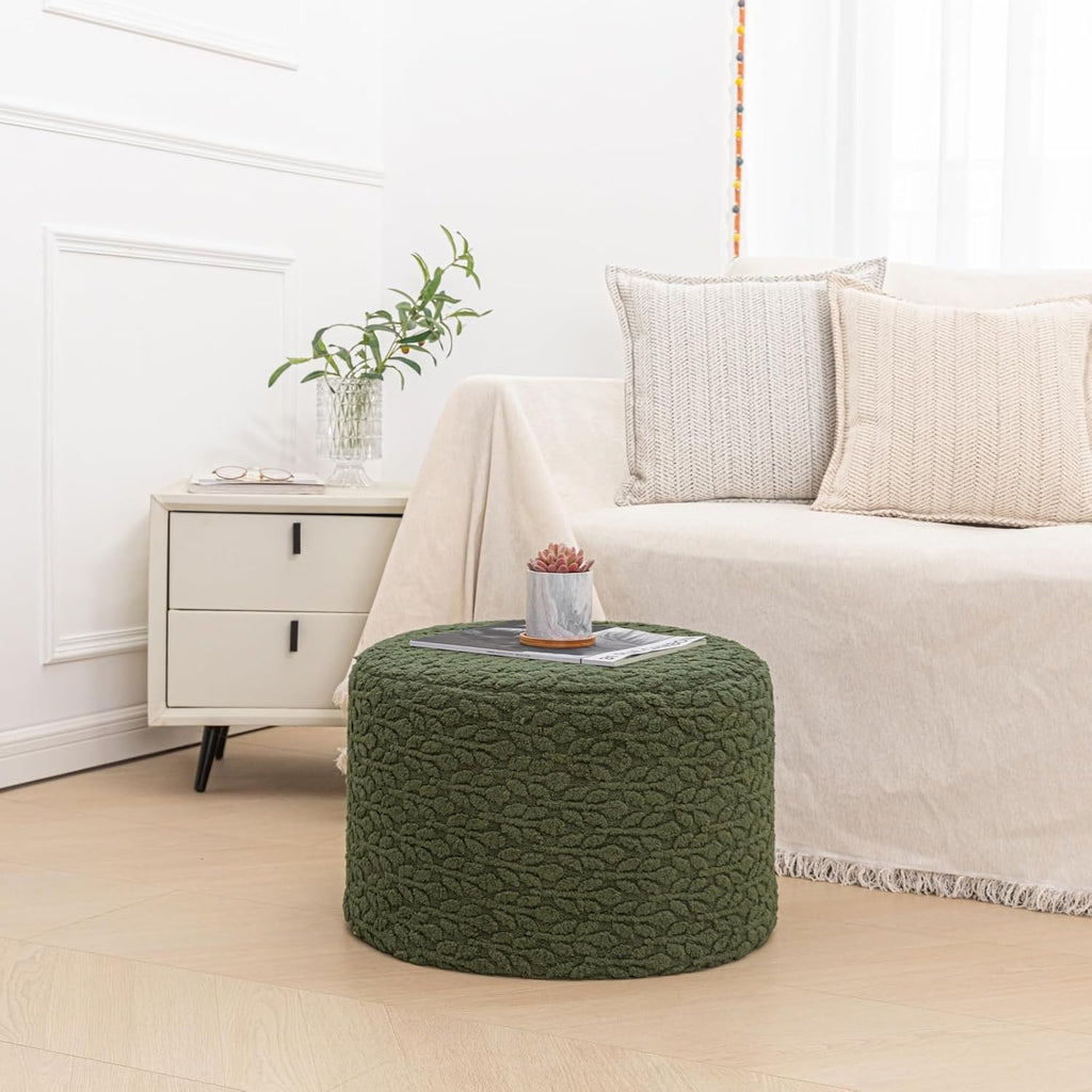 Round Pouf Ottoman 20 x 20 x 14 Inches Boho Poof Home Decor Floor Pouffe Ottoman Foot Rest for Couch Sofa Bean Bag Chairs Living Room Bedroom (Forest Green)