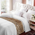 Farmhouse Brown Tan Leopard Print Bed Runners for Bedroom Hotel,Decorative Bedding Scarf Abstract Wild Animal Texture Bed End Blanket Bedding Runner Scarves for California King Size Beds,102x20in