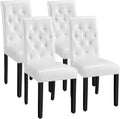 Yaheetech Dining Chairs Set of 4 Button Tufted Kitchen Chairs White | Modern Faux Leather Upholstered Parson Chairs with Rubberwood Legs, Adjustable Footpads, High Back Chairs For Dining Room