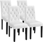 Yaheetech Dining Chairs Set of 4 Button Tufted Kitchen Chairs White | Modern Faux Leather Upholstered Parson Chairs with Rubberwood Legs, Adjustable Footpads, High Back Chairs For Dining Room