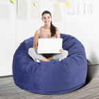 3 Feet Bean Bag Chair, Memory Foam Filled, Removable Cover, Bean Bag Chairs for Adults and Teens, Round Sofa Chair for Living Room, Bedroom and Gaming Room, Blue