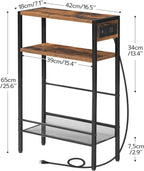 HOOBRO Small Narrow Side Table with Charging Station, Thin Sofa Table with Shelves, Slim Nightstand with USB Ports Outlet, for Hallway, Entrance, Living Room, Bedroom BF73XG01 BF102UBZ01