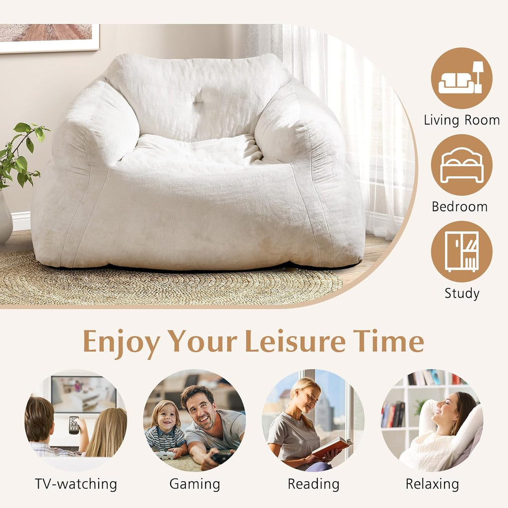 GOFLAME Bean Bag Chair for Adults, Giant Beanbag Chair with Soft Velvet Cover, Sponge Filling & Non-Slip Base, Lazy Floor Sofa for Living Room, Bedroom, Reading Room, Beige