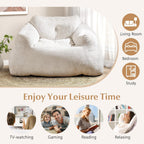 GOFLAME Bean Bag Chair for Adults, Giant Beanbag Chair with Soft Velvet Cover, Sponge Filling & Non-Slip Base, Lazy Floor Sofa for Living Room, Bedroom, Reading Room, Beige