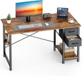 Sweetcrispy 40 Inch Computer Desk with Drawers for Home Office Writing Desk X Shaped Reinforcement Wood Surface Adjustable Position Modern Study Work Side Hook Metal Frame Storage Station Rust
