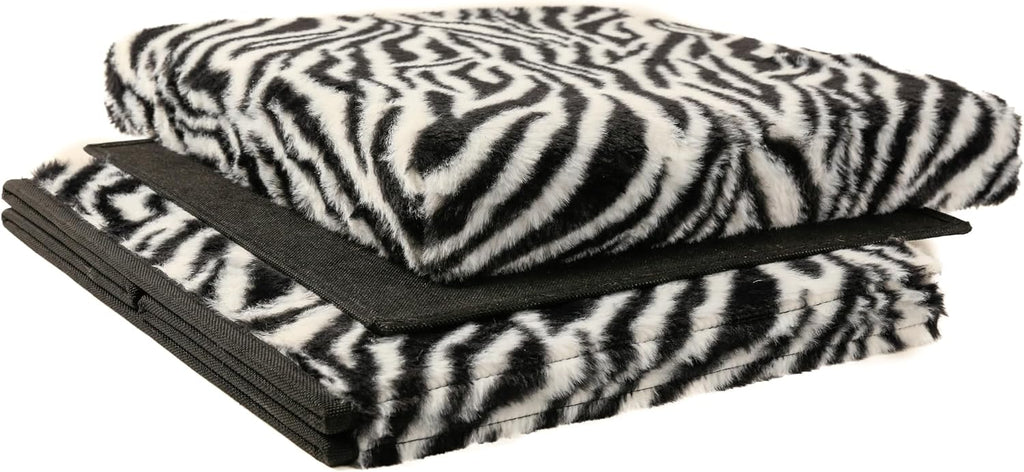 Luxe L 100% Faux Fur Go-Poufs Knock-Down Medium Cube Storage Ottoman, 15"x15"x15", Zebra Black/White, Sleek Seating, Footrest Organizer For Living Room Bedroom Nursery, Easy Setup Modern Compact Piece