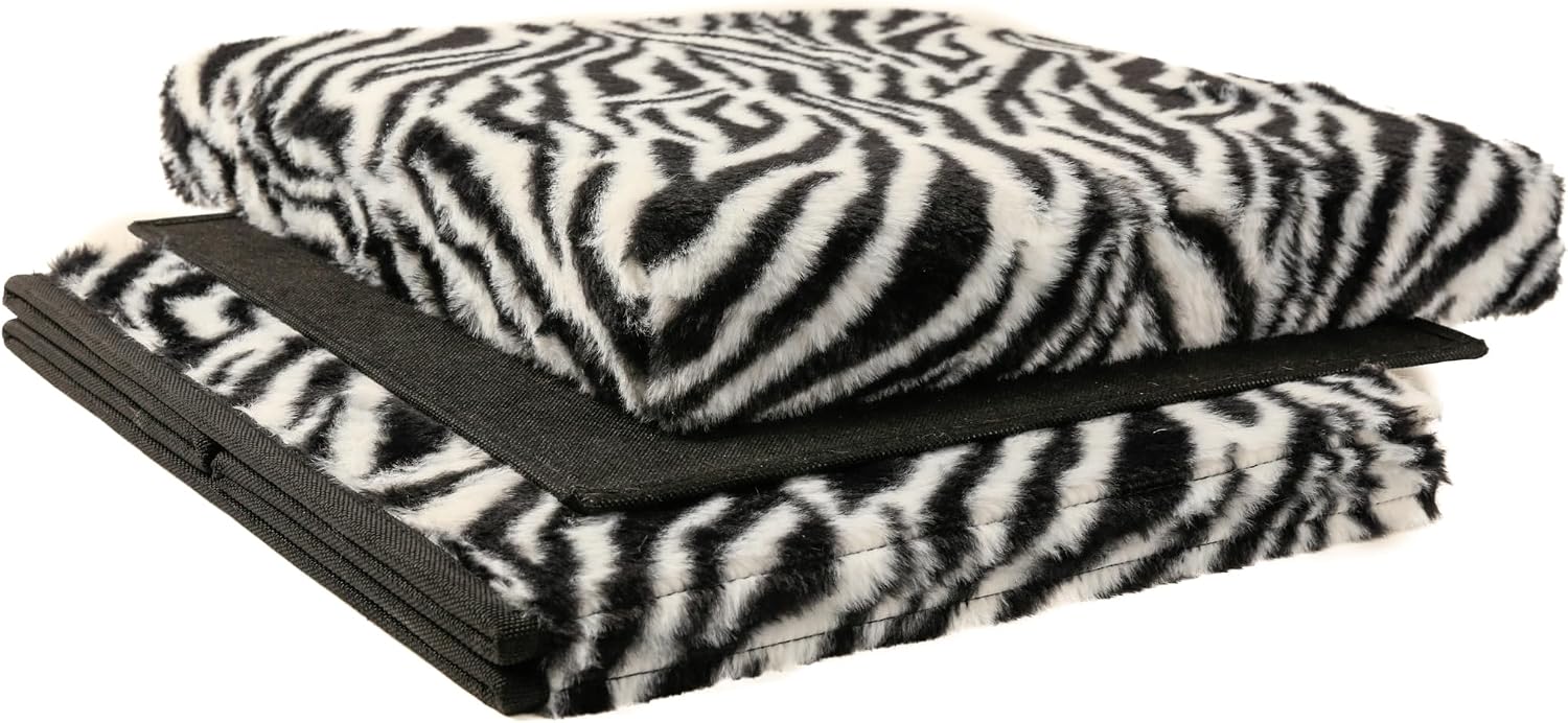 Luxe L 100% Faux Fur Go-Poufs Knock-Down Medium Cube Storage Ottoman, 15"x15"x15", Zebra Black/White, Sleek Seating, Footrest Organizer For Living Room Bedroom Nursery, Easy Setup Modern Compact Piece