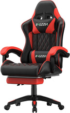 Bigzzia Gaming Chair with Footrest, Ergonomic Computer Chair with Breathable Cushion, Adjustable Headrest, Lumbar Support, 90°-135° Recline Gaming Chairs for Adults, Black Red