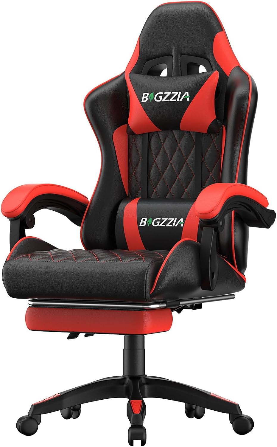 Bigzzia Gaming Chair with Footrest, Ergonomic Computer Chair with Breathable Cushion, Adjustable Headrest, Lumbar Support, 90°-135° Recline Gaming Chairs for Adults, Black Red