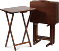 PJ Wood 5-Piece Wooden Folding TV Tray Table Set with Storage Stand, Honey Oak – Compact Dining or Snack Tables for Living Room, Bedroom, and Office