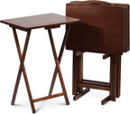 PJ Wood 5-Piece Wooden Folding TV Tray Table Set with Storage Stand, Honey Oak – Compact Dining or Snack Tables for Living Room, Bedroom, and Office