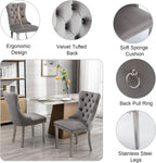 Extendable Dining Table Set of 6, White Rustic Kitchen Dining Table & 6 Gray Velvet Dining Chairs with Stainless Leg, 62.99"-78.74" Dining Room Table and Chairs Set, Modern 7 Piece Dining Set