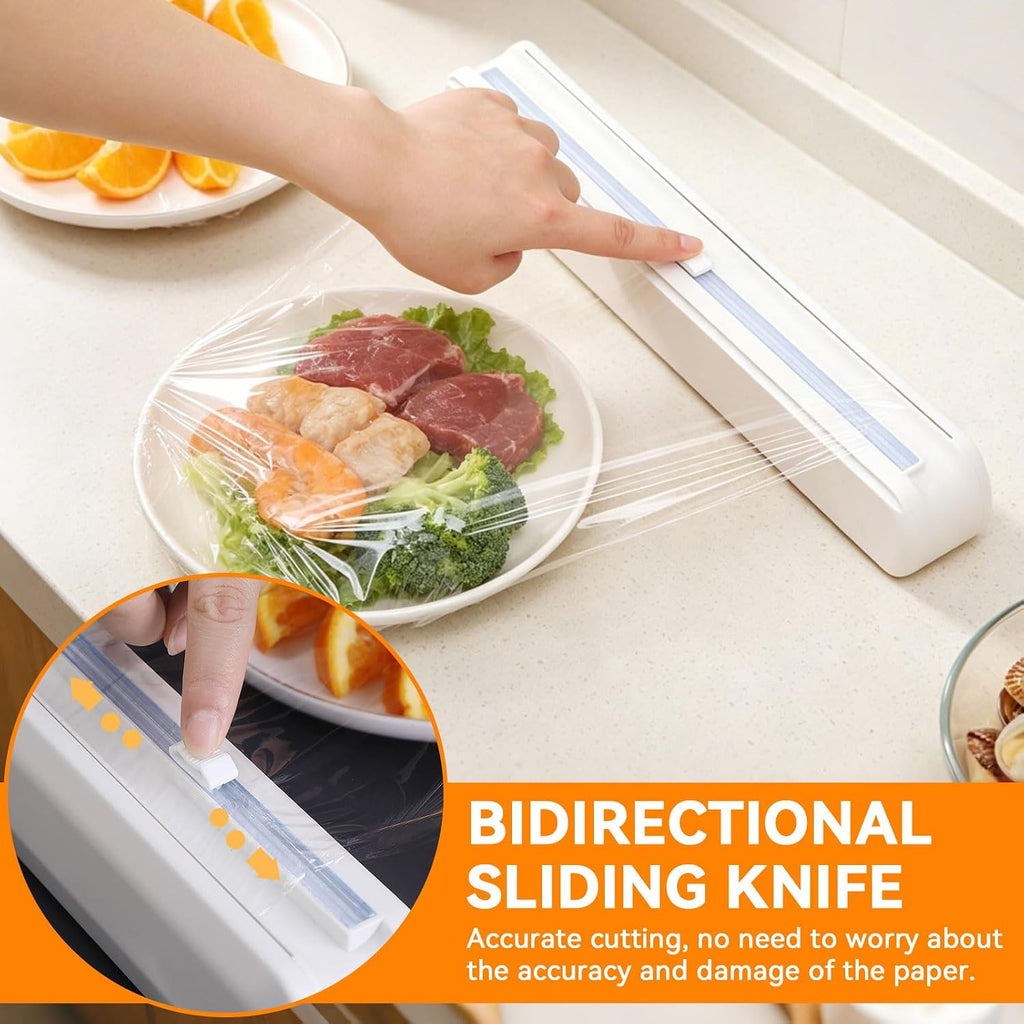 Plastic Wrap Dispenser with Cutter, Foil Dispenser Cling Wrap Dispenser Wrapping Paper Dispenser for Tin Foil Slide Cutter(S)