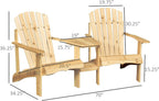 Comfortable 2-Unit Wooden Adirondack Chairs Set Featuring Center Table Umbrella Hole Natural Finish Durable Material Construction