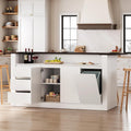 86.6" Large Kitchen Island with Trash Can Storage, Stationary Storage Island with 3 Drawers and 2 Shelves, Wood Island Table with Large Countertop for Kitchen, Dining Room,White