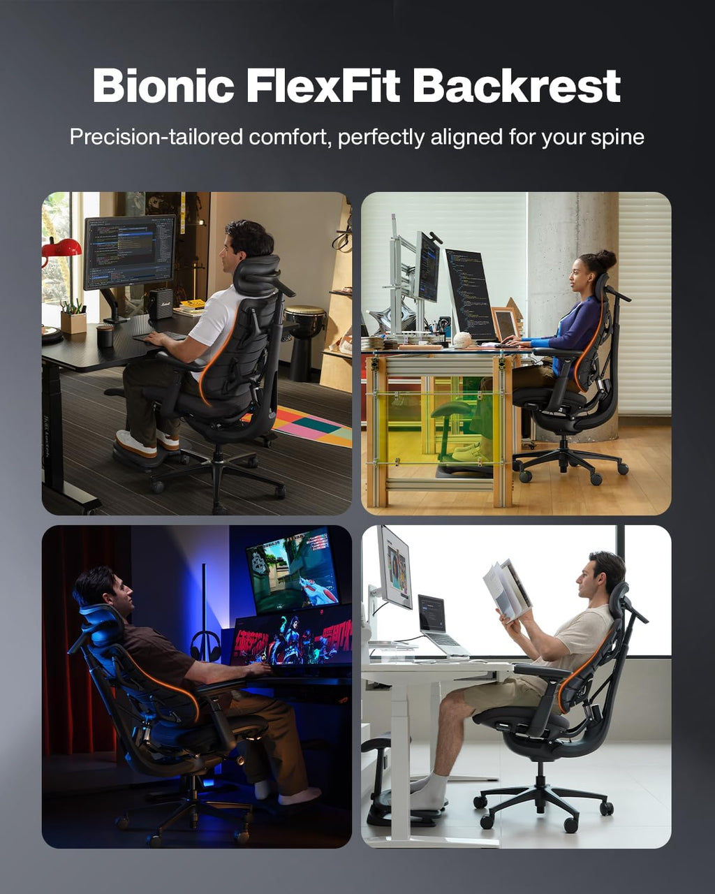 LiberNovo PRO Airflow Dynamic Ergonomic Chair with Footrest, Active Airflow Seat Ventilation, 2 Fan Speeds, Instant Cooling for Long-Lasting Comfort, 5 Recline, Built-in Spine Stretch, Graphite, 48cm