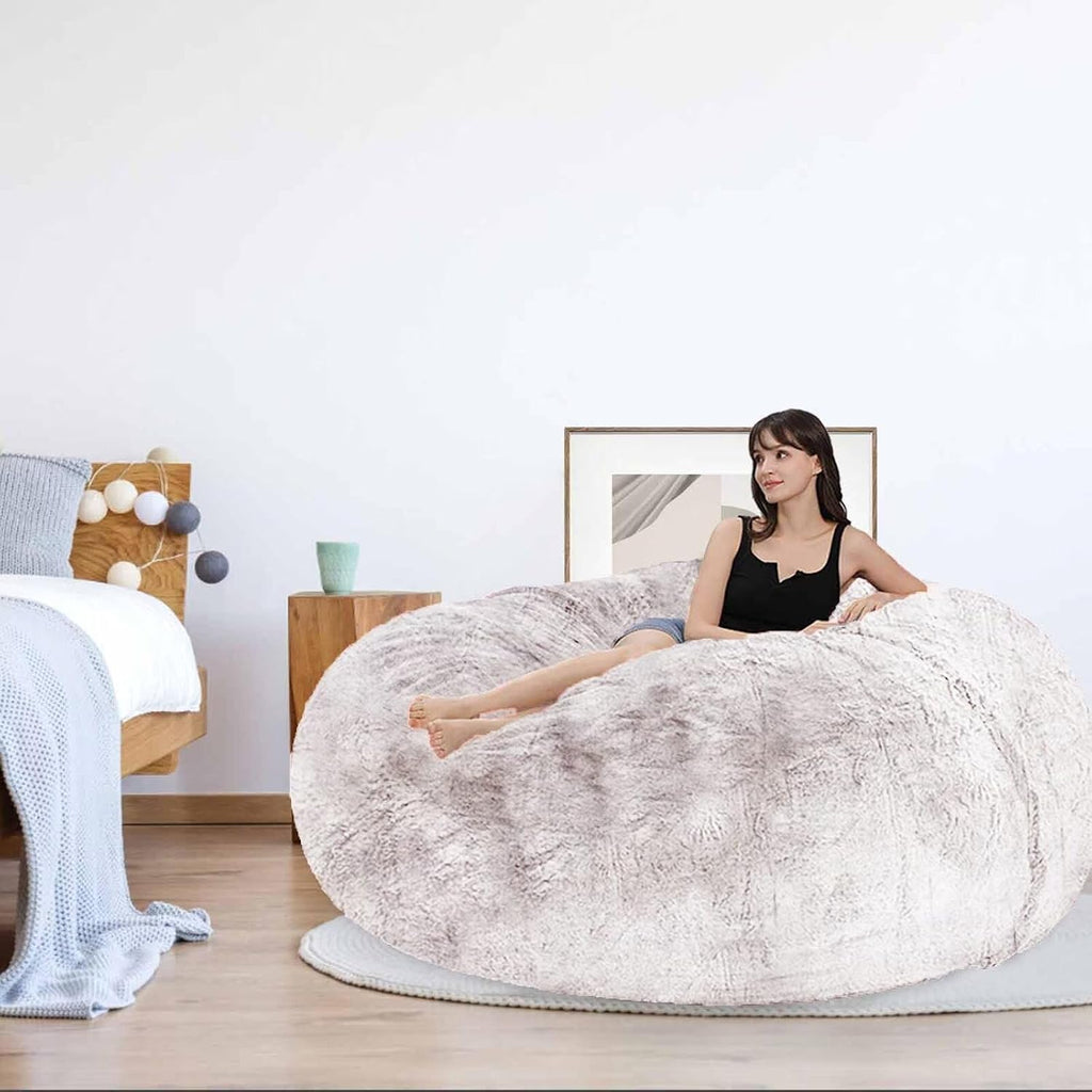 HDMLDP Bean Bag Chair for Adults Kids Without Filling Comfy Fluffy Giant Round Beanbag Lazy Sofa Cover for Reading Chair Floor Chair, 6FT, Black