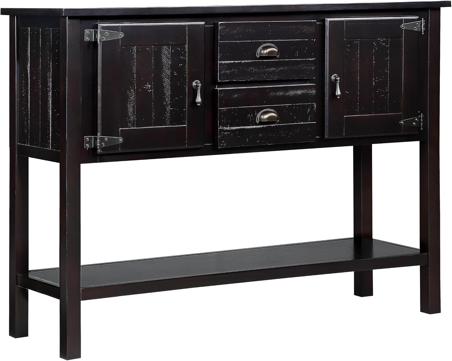 Knocbel Farmhouse 48 Inches Long Console Table for Entryway, Entry Hallway Foyer Wooden Cabinet Buffet Sideboard with 2 Storage Drawers, 2 Doors and Lower Shelf (Espresso)