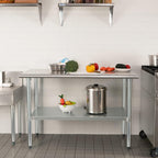 HARDURA Stainless Steel Table 24X60 Inches with Undershelf and Galvanized Legs NSF Heavy Duty Commercial Prep Work Table for Restaurant Kitchen Home and Hotel