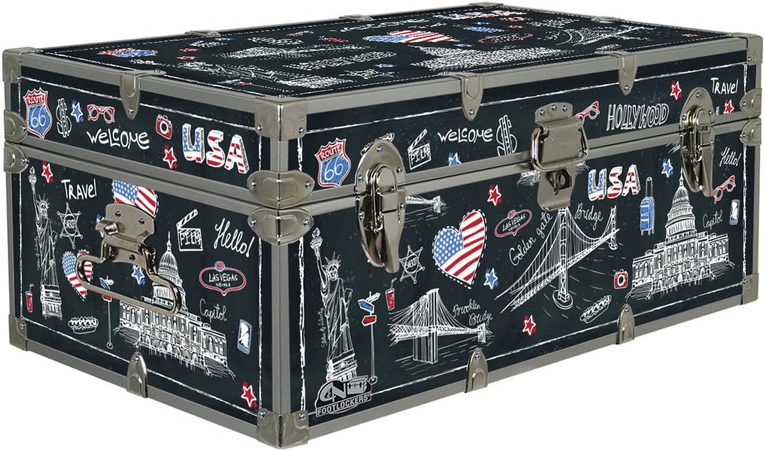C&N Footlockers Designer Trunk - Fourth of July Americana Storage Trunk - American Chalkboard Icons - 32x18x13.5 Inches