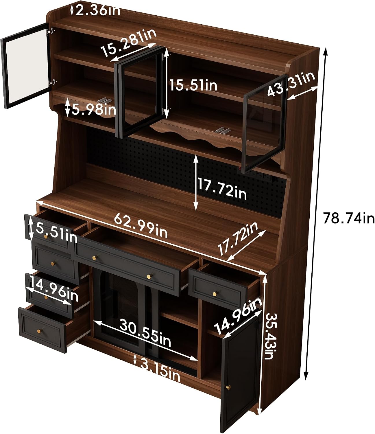 63" Tall Storage Cabinet Coffee Bar Cabinet:with Adjustable Shelves | 63"Tall Kitchen Storage Cabinet:with Hutch,Coffee Bar Cabinet with Drawers,Kitchen Pantry Cabinet with Shelves,Power Outlet