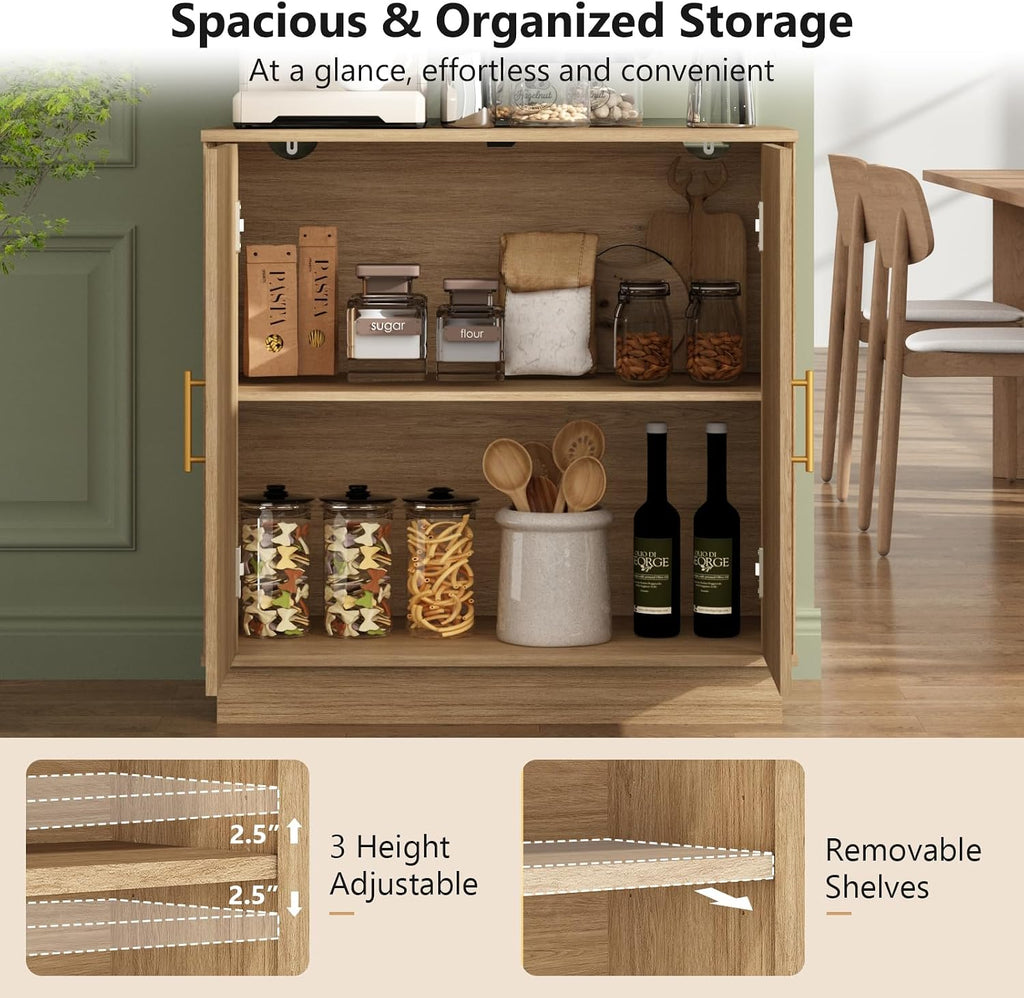 Buffet Cabinet with Storage, 2 Door Sideboard Credenza with Arch Design and Adjustable Shelves, 31.5" Modern Coffee Bar Accent Cabinets for Kitchen, Living Room, Entryway, Natural