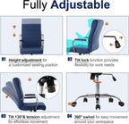 Modern Office Desk Chair, Conference Room Chairs, High Back Ergonomic Home ofiice Chair, Adjustable Height Swivel Executive Computer Chair with Armrest and Padded Seat (Blue)