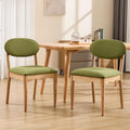 ROCITY Green Upholstered Dining Chairs Set of 2 Wood Dining Room Chairs Farmhouse Boho Kitchen Chairs Linen Fabric Natural Oak Wood