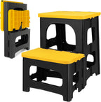 2 Step Folding Stool 250 lb Capacity Non Slip Foldable Step Stool 8 and 17 Inch Heavy Duty Portable Foot Stool for Kitchen Bathroom RV Yellow