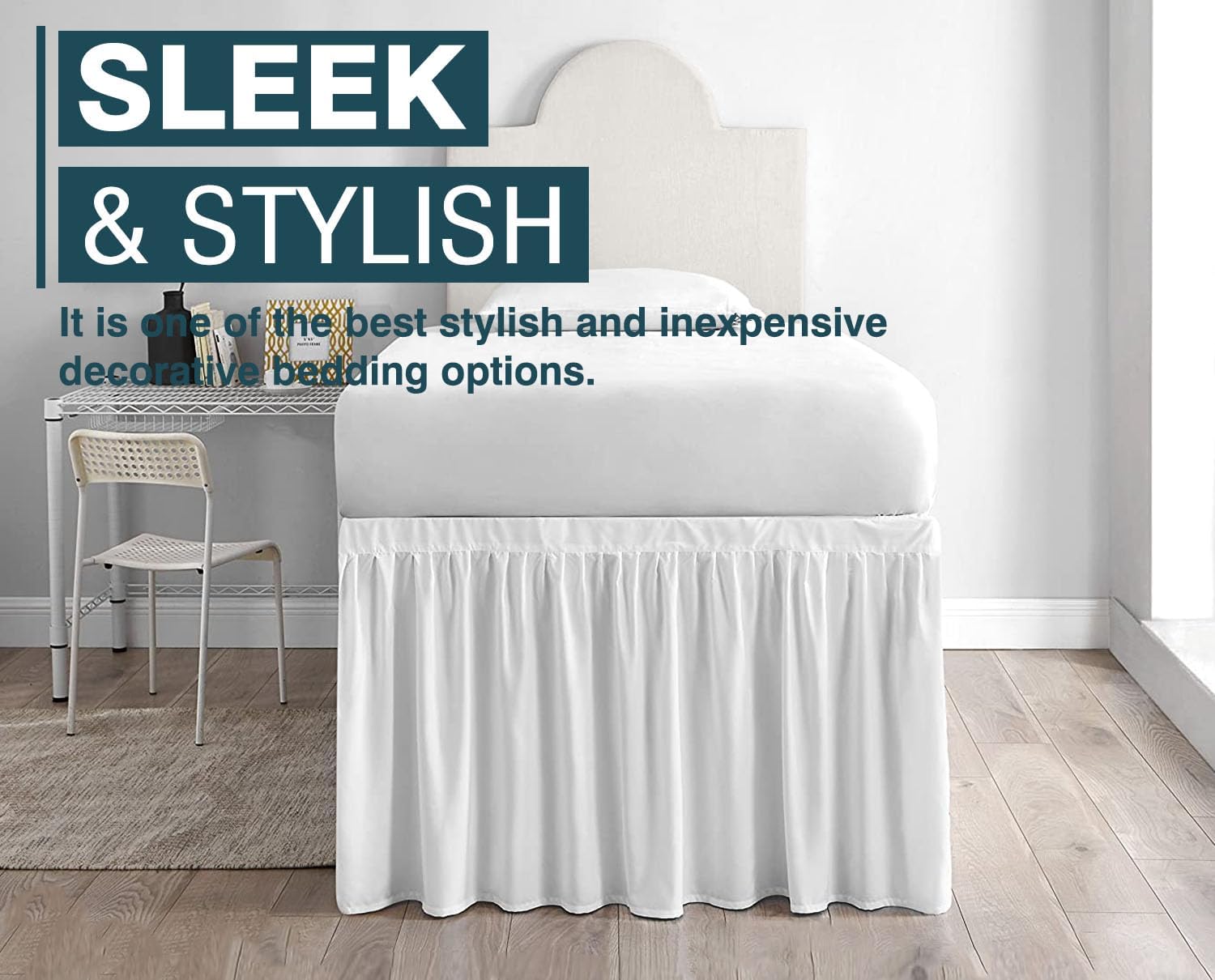 SKY BEDDINGS Dorm Room Bed Skirt - College Dorm Bed Skirt - Twin XL, Extra Long - 32 Inch Drop - 100% Microfiber - White